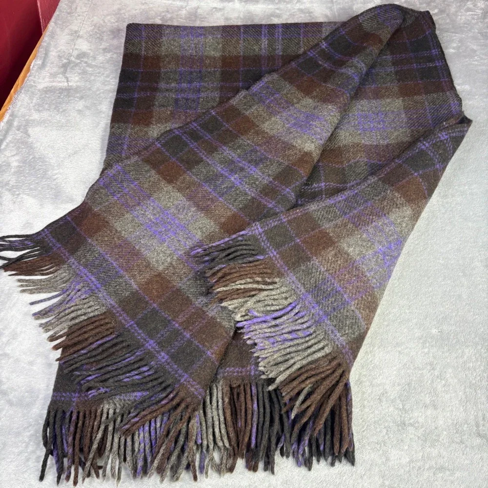 Oregon City Woolen Mills Blanket  54x72 Purple Brown Plaid Pure Virgin Wool